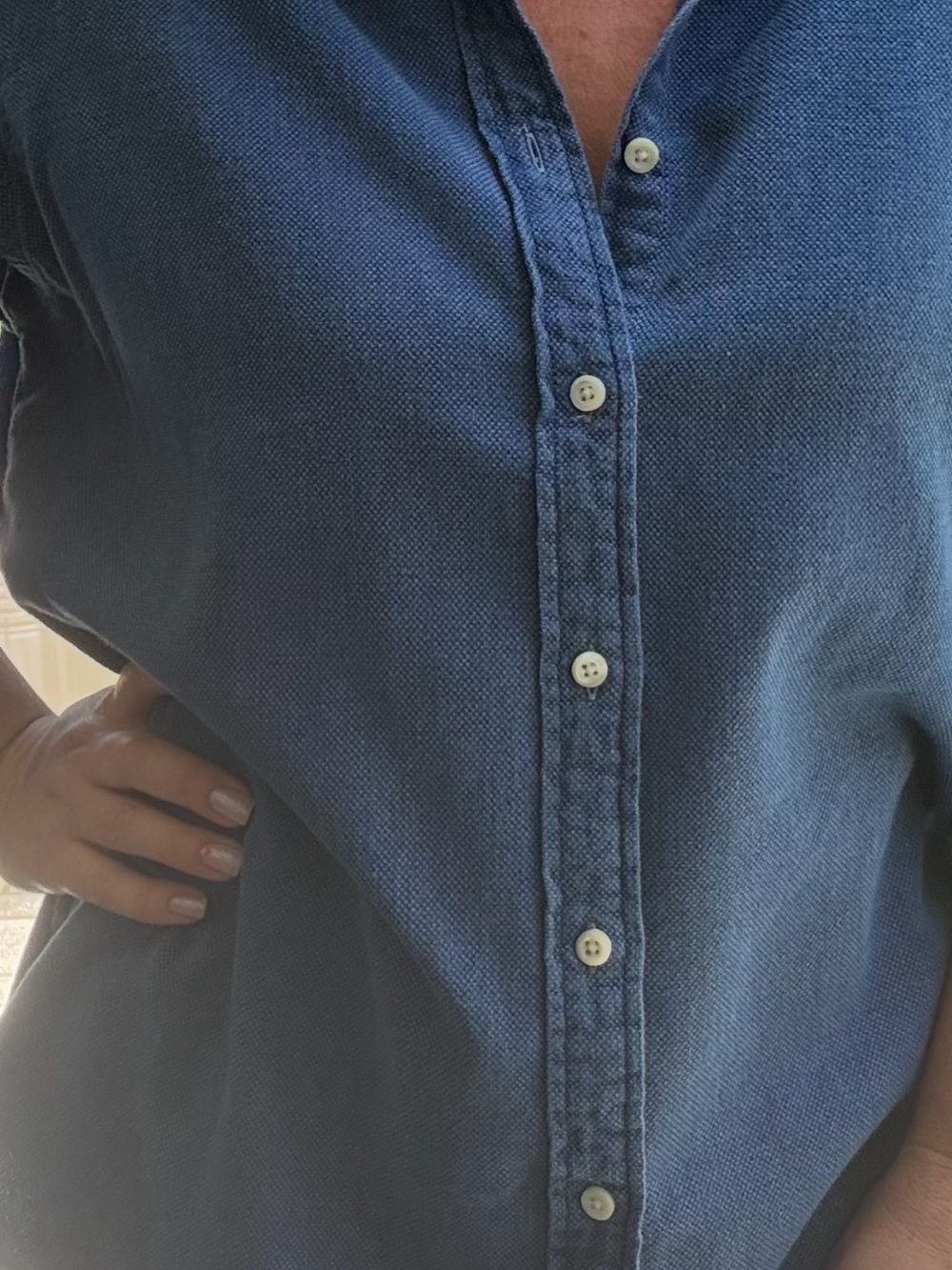 Vintage Ralph Lauren Navy Textured Button-Down Shirt Oversized Woman ( men XL) - Picture 6 of 10